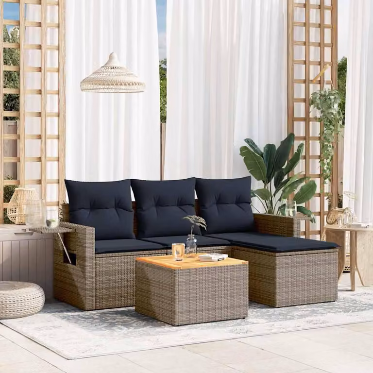 Maison Exclusive - Set di 5 divani da giardino con cuscini, grigio, polyrattan