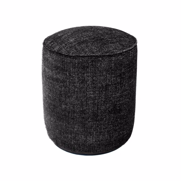 Pouf artigianale di design PROCIDA Ø 40 cm Made in Italy in tessuto melange nero con base MDF nera, personalizzabile