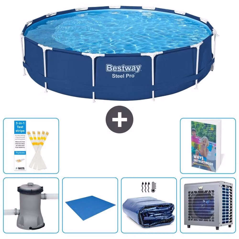 Piscina gonfiabile Bestway Steel Pro, rotonda, dimensioni 396x84 cm, composta da 5 parti, modello S278