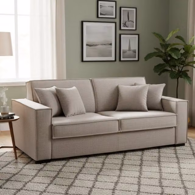 Divano Letto Asteroide Talamo Italia, Divano 3 posti con funzione letto e coperture rimovibili, Tessuto Beige, L: 220 cm, P: 95 cm, H: 90 cm