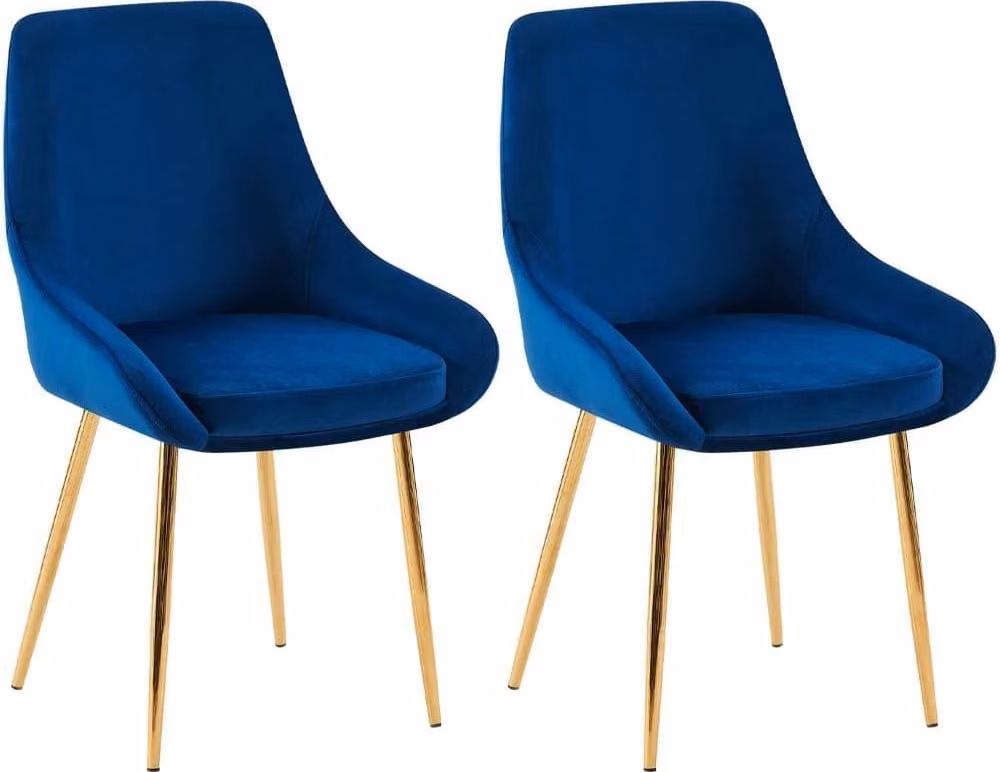 2x sedie per sala da pranzo Velvet - set di sedie - comfort - blu scuro e oro - con braccioli