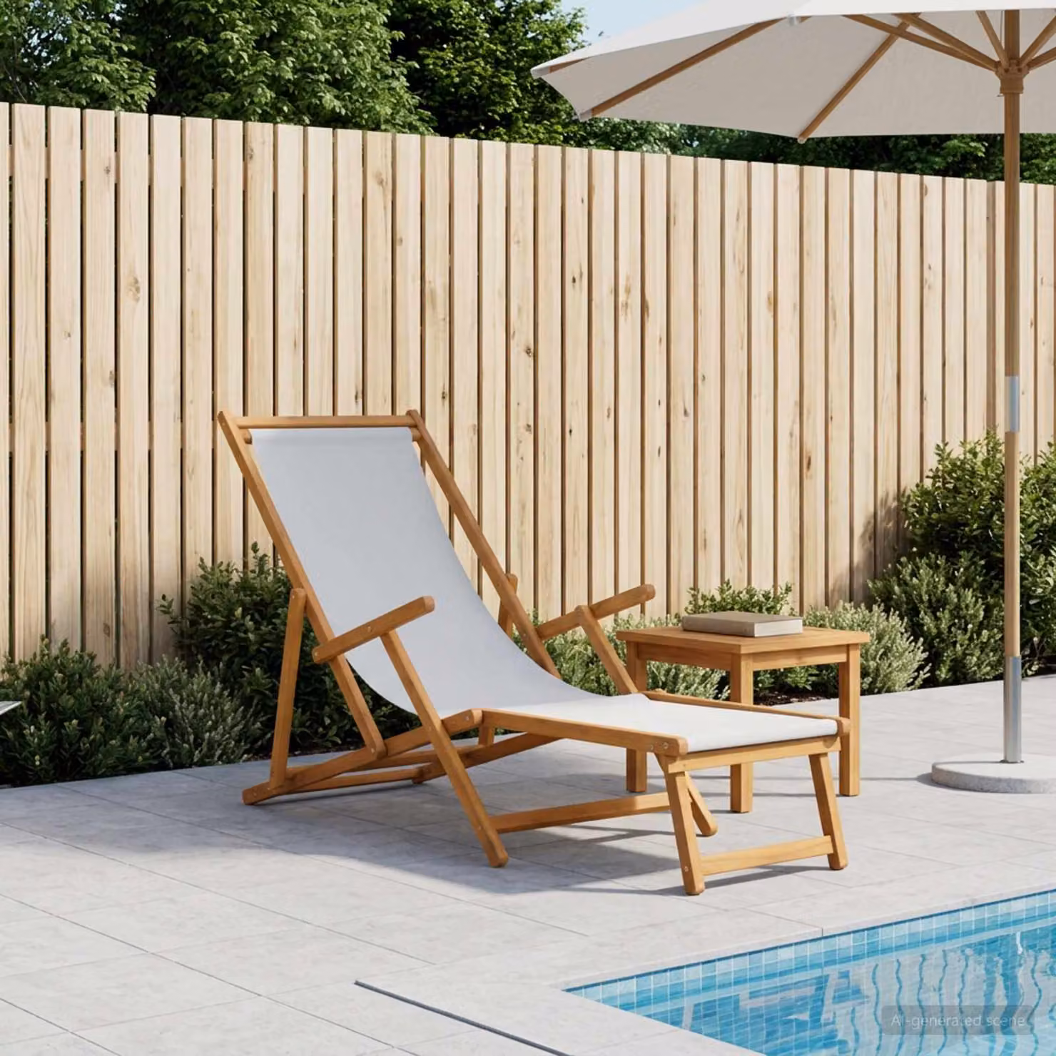 vidaXL Lettino prendisole pieghevole in legno trattato con poggiatesta regolabile, colore beige