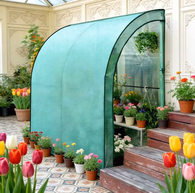 Serra a muro BEAUNIV 200x100x210 cm con struttura in acciaio e telo in PE rinforzato verde