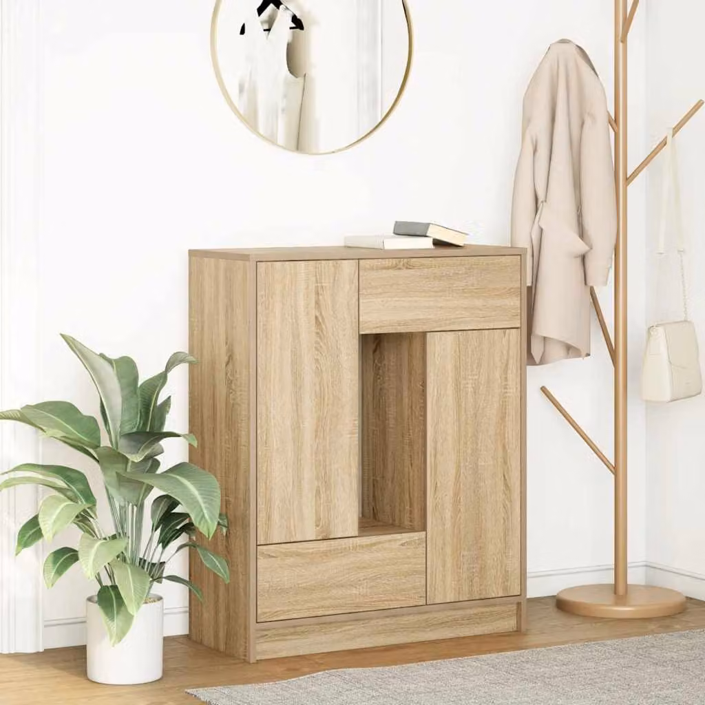 Credenza vidaXL con cassetti e ante in Rovere Sonoma, colore marrone e beige, L: 73 cm, P: 31 cm, H: 90 cm