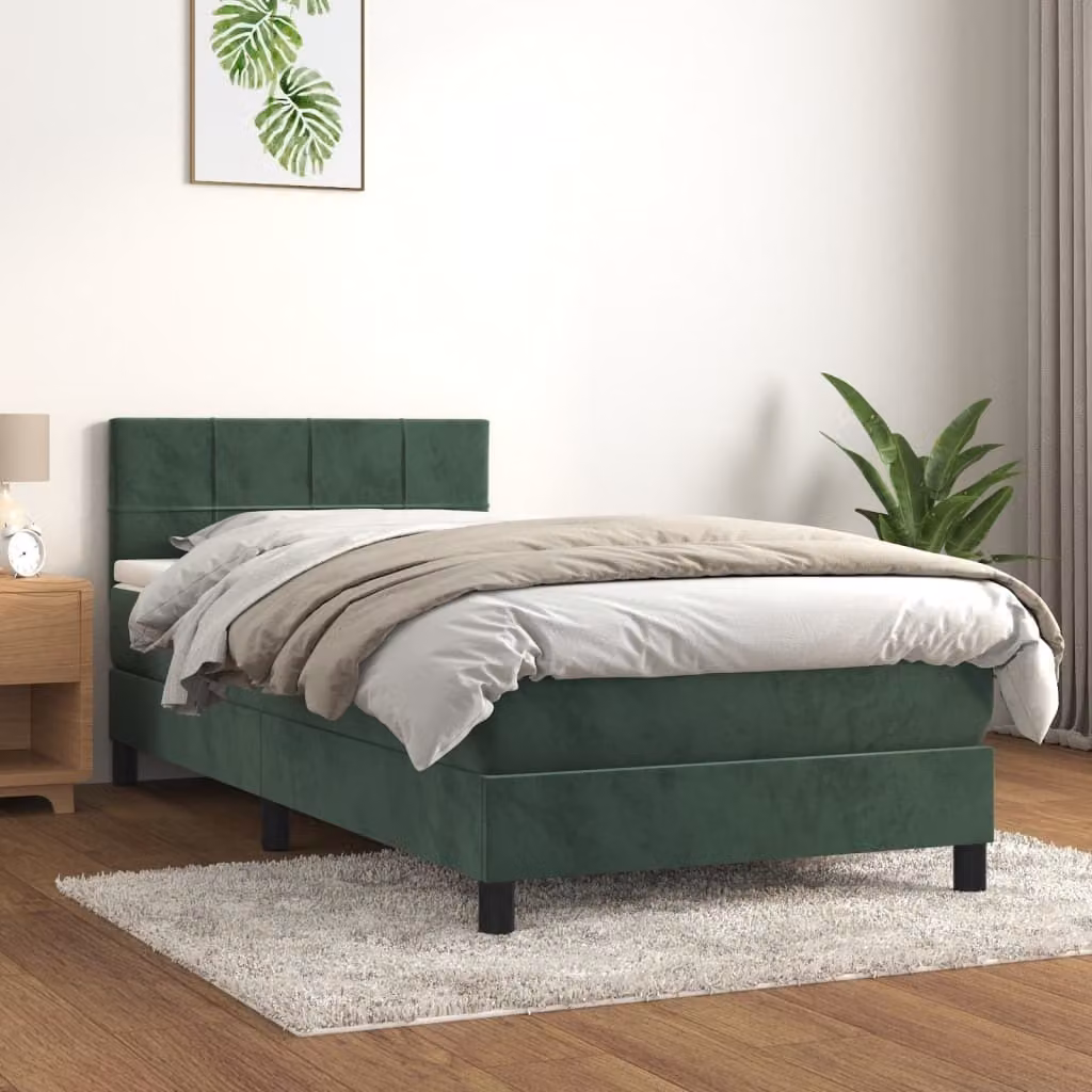 The Living Store Letto a molle con materasso verde scuro 100x200 cm in velluto