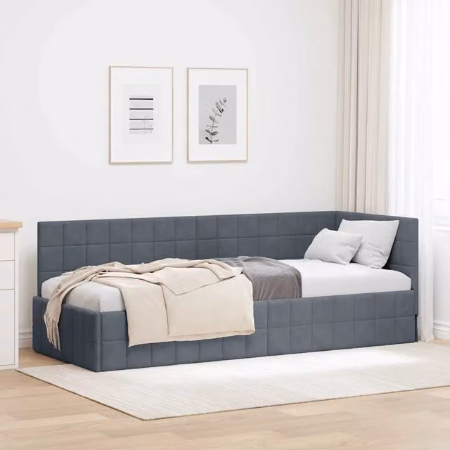 Cornice del letto ad angolo Grigio scuro 80 x 200 cm Velluto 42016369
