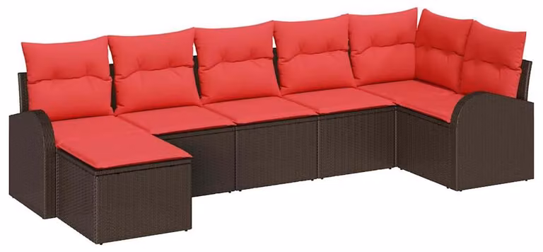 Set di divani con cuscino 7 pcs Marrone e Rosso polyrattan