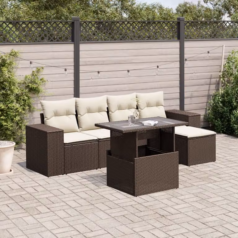 Maison Exclusive - Set Divano da Giardino 6 pz con Cuscini Marrone in Polyrattan