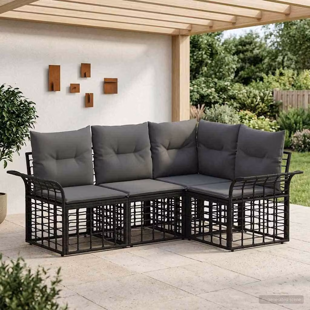 Maison Exclusive - Set da esterno composto da 4 divani, colore nero e grigio scuro, tessuto: poliestere