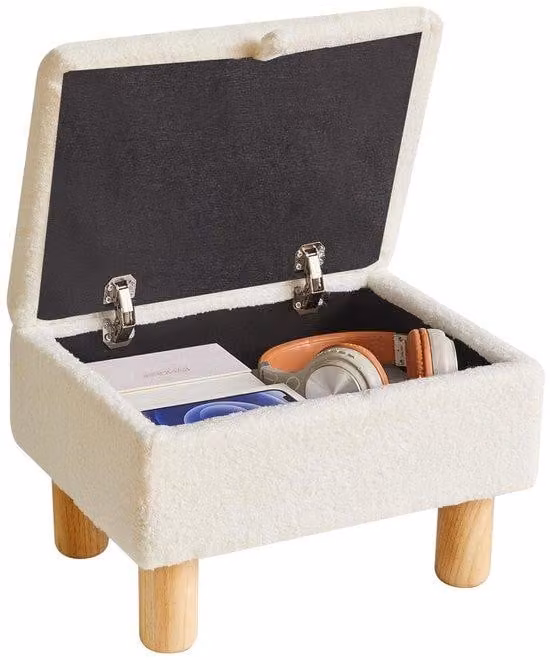 Pouf rettangolare Unyqoos® con spazio contenitore nascosto, rivestimento in morbido peluche, gambe in legno robuste con base antiscivolo, versatile poggiapiedi (capacità fino a 100 kg)