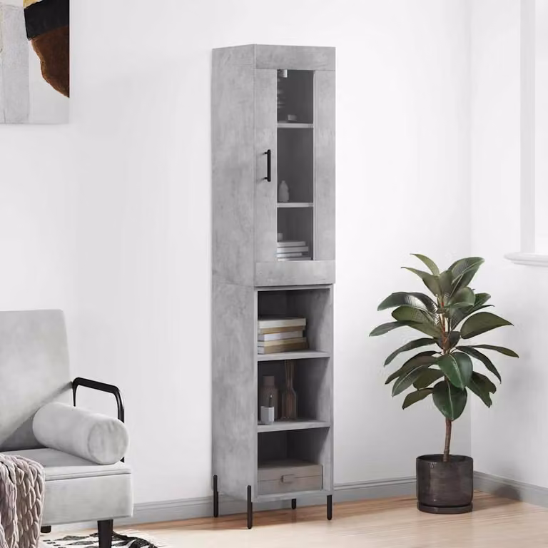Credenza moderna vidaXL in legno e metallo grigio con ante a battente e ripiani interni, L/P/H: 34,5 x 34 x 180 cm