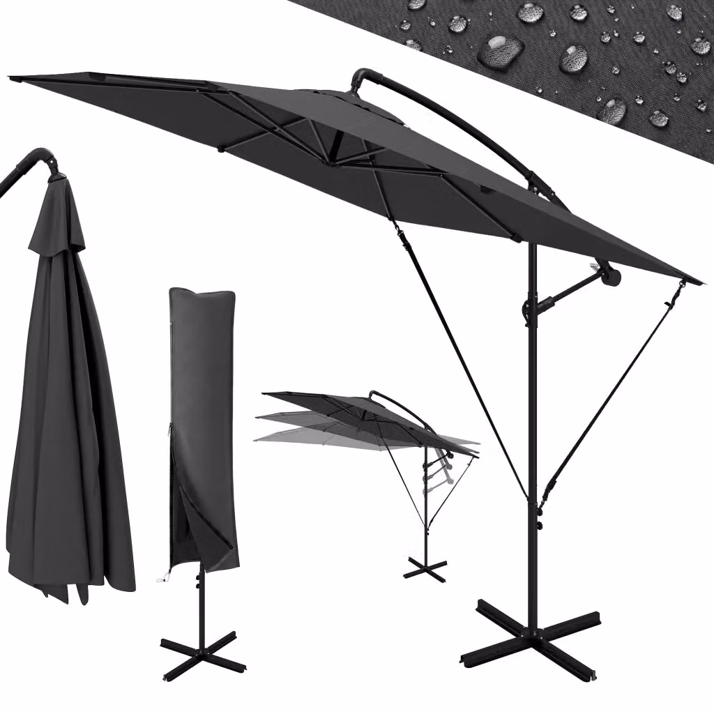 Ombrellone da Giardino Regolabile Minimal con Base in Acciaio e Copertura in Poliestere Grigio Scuro L/P/H: 247 x 247 x 256 cm – 2