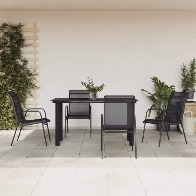 Set da Pranzo da Giardino 5 pz Nero in Acciaio e Textilene 3200692