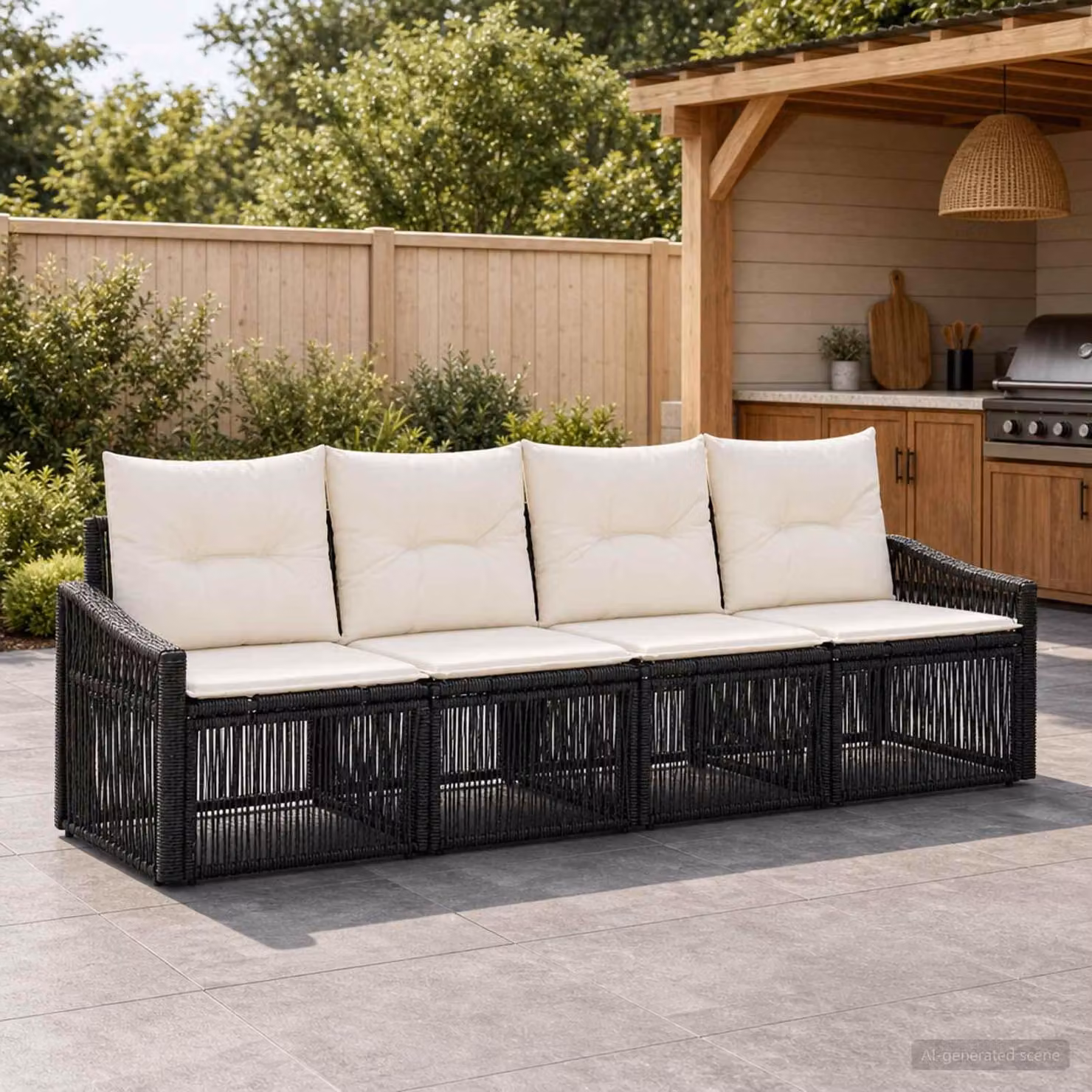 Maison Exclusive - Set da giardino composto da 4 pezzi, divano in rattan sintetico nero