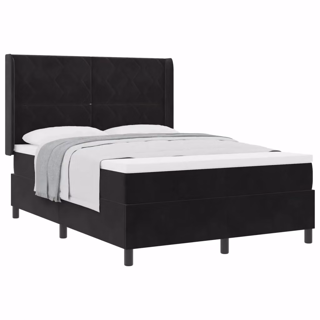 Letto a molle moderno vidaXL con testiera in velluto nero L/P/H: 140 x 200 x 280 cm – 2