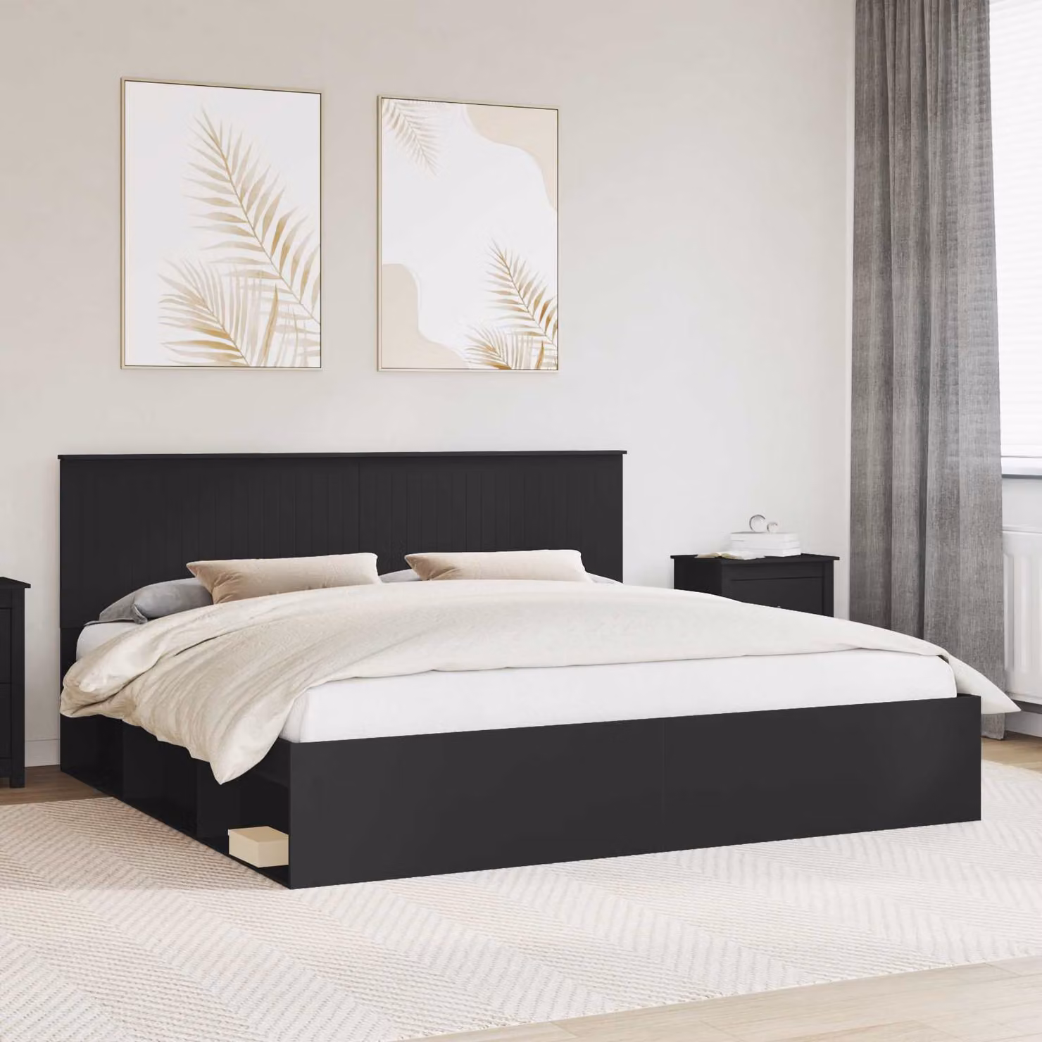 Struttura del letto moderna vidaXL in pino massello nero L 200 x P 200 x H 210 cm