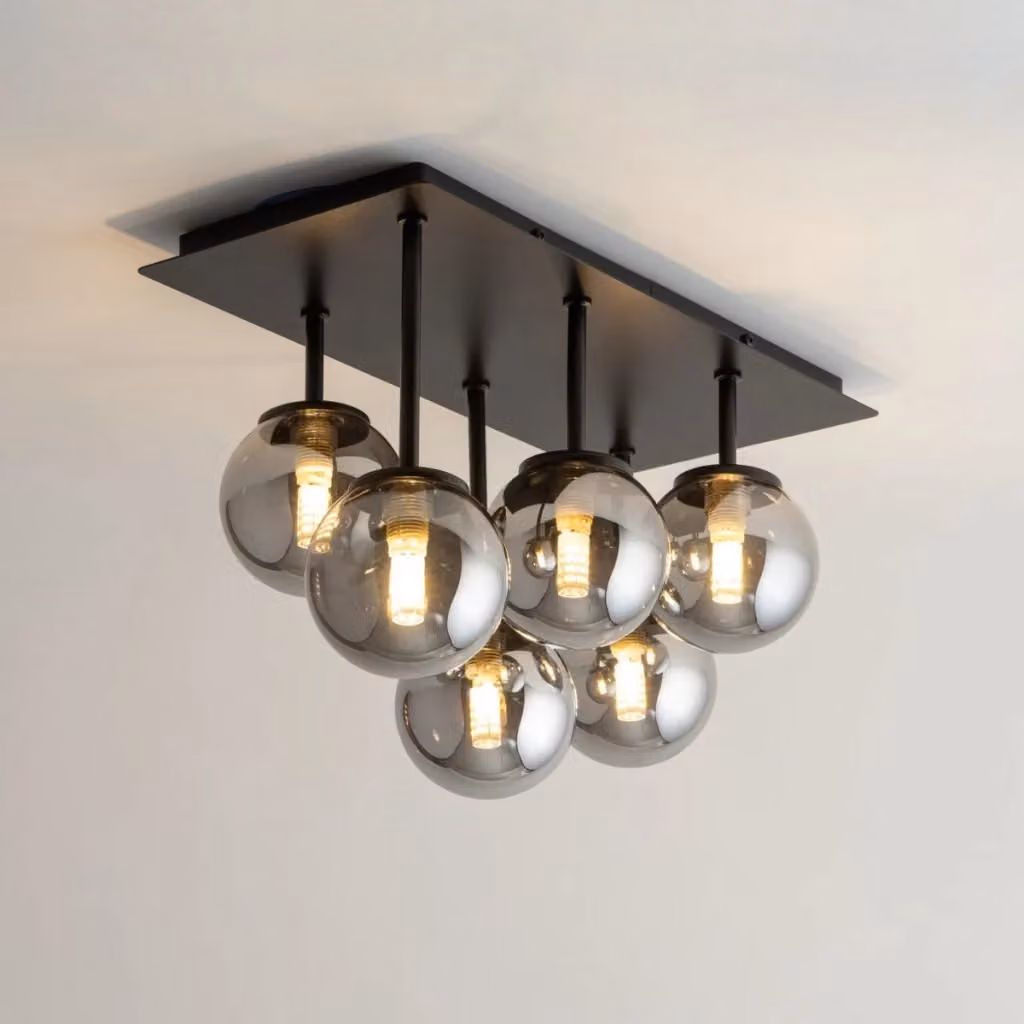 Plafoniera Tulia Sigma Lighting con 6 sfere in vetro grigio e metallo, attacco G9 – 2