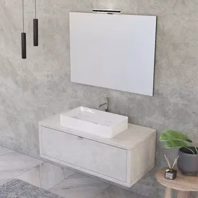 Mobile bagno sospeso Master grigio opaco con lavabo e specchio con illuminazione LED L: 110 cm, P: 50 cm, H: 40 cm – 1