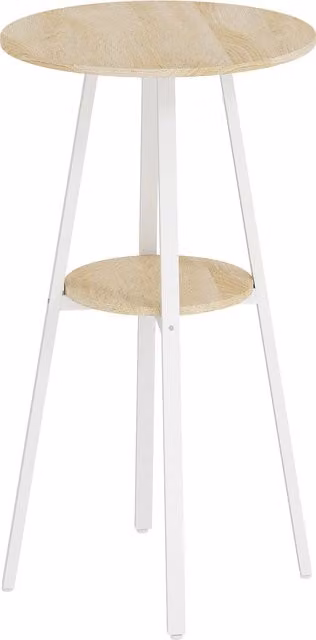 Tavolo alto rotondo HOMCOM con mensola, design moderno per cucina o sala da pranzo, bicolore naturale e bianco – 1