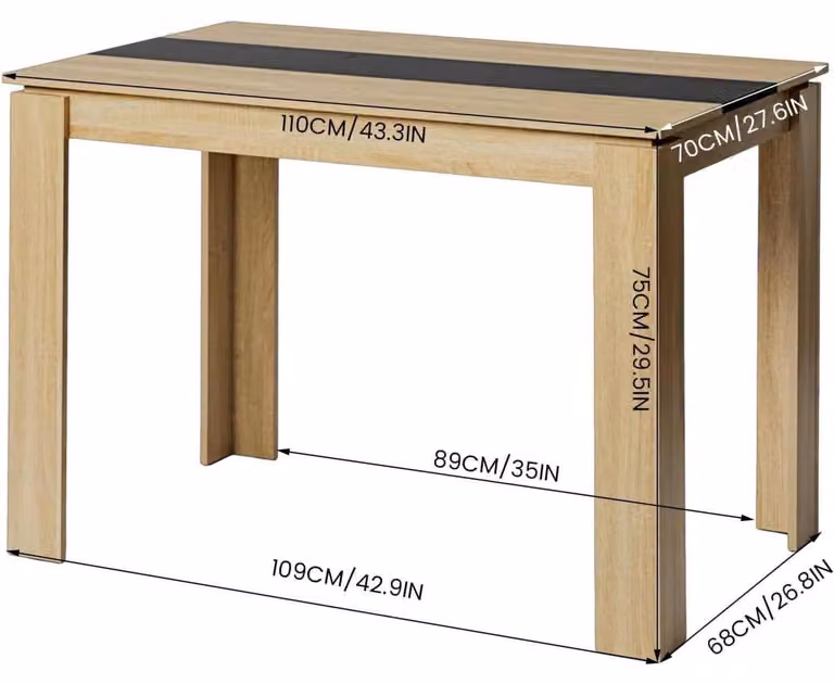 Tavolo da pranzo 110x70x75 cm, legno di quercia nero, per 4 persone