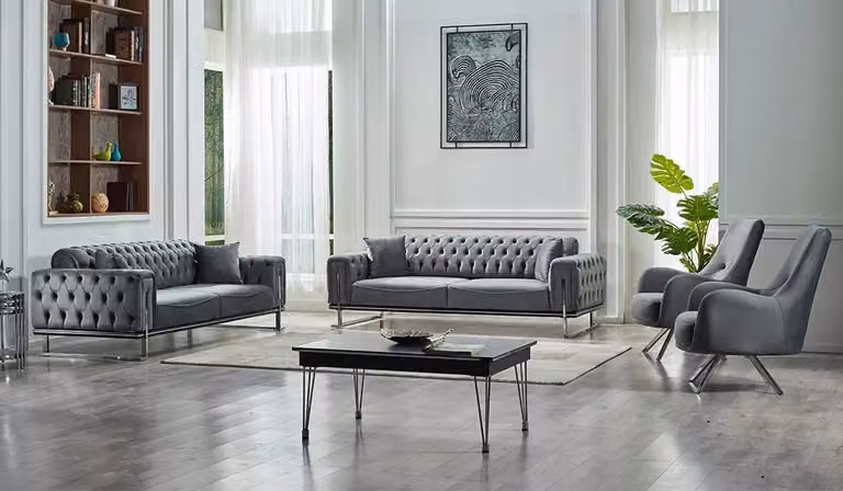 Grau Sofa Set 4tlg Wohnzimmer Modern Design Couchen 3+3+1+1 Sitzer