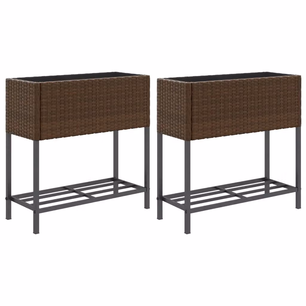 Set di 2 fioriere da giardino con ripiani vidaXL in rattan marrone, H 70 x L 28 x P 70 cm – 2