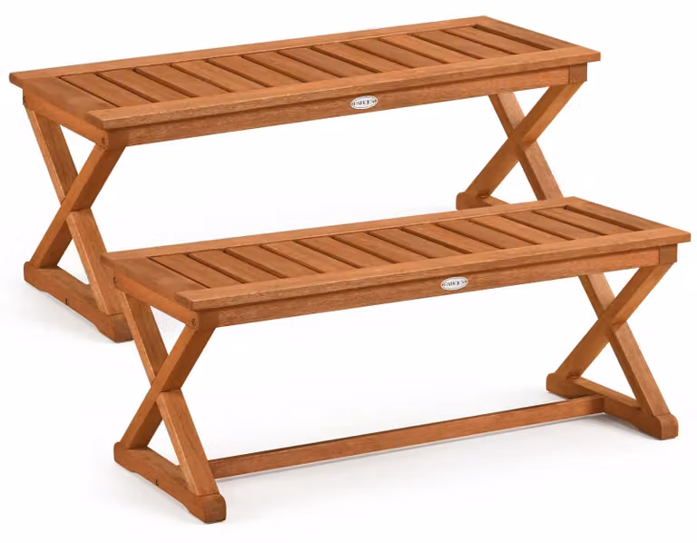 COSTWAY - Set di 2 panche da giardino, per 2 persone, resistenti agli agenti atmosferici, panca senza schienale, panca in legno, panca da balcone in legno massello, panca per ingresso con portata fino a 200 kg, panca per fiori 110x42x43 cm