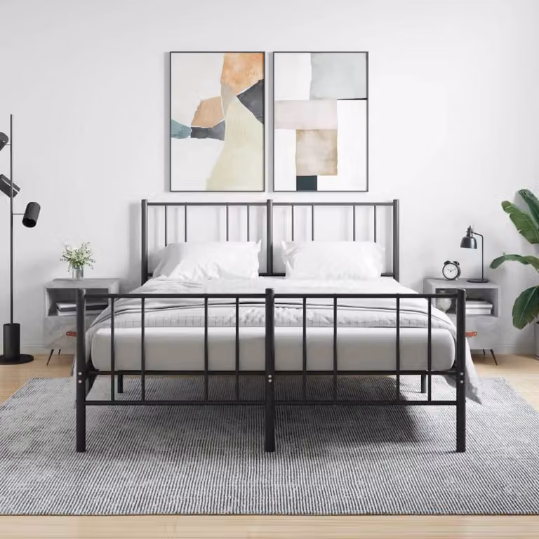 Set di 2 comodini vidaXL in legno multistrato e metallo, colore grigio cemento, L 40 cm x P 35 cm x H 47,5 cm