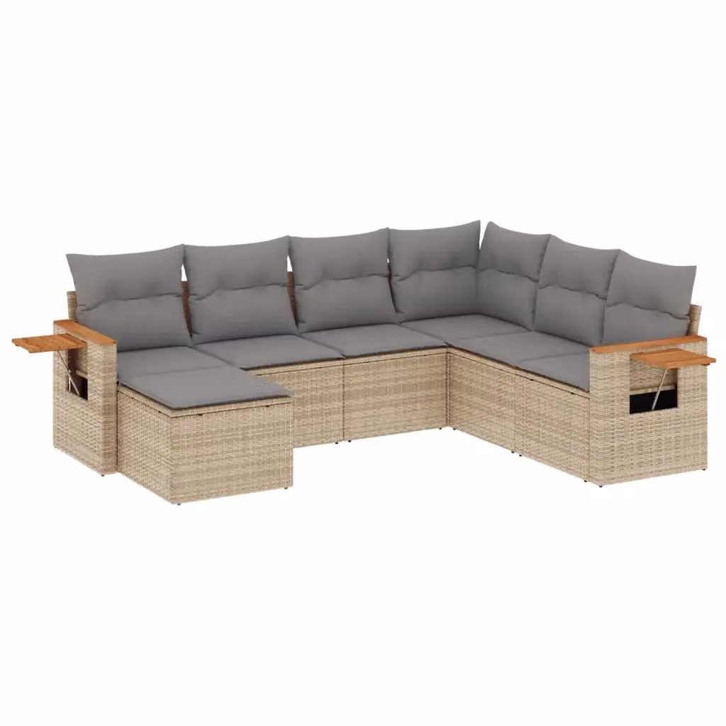vidaXL Set Divani da Giardino 7 pz a Forma a L in Polyrattan con Cuscini Beige e Grigio – 2