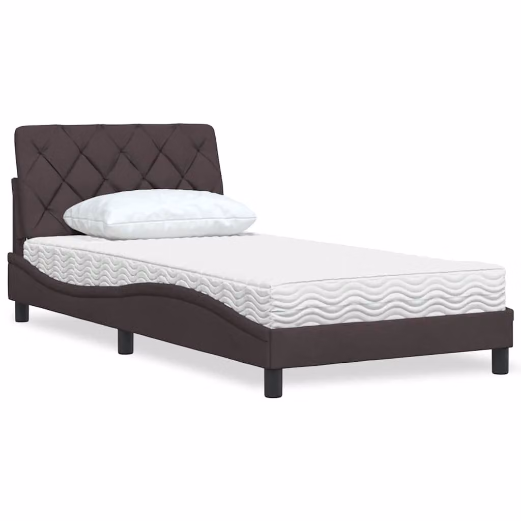 vidaXL Letto con Materasso in Tessuto Marrone e Bianco L/P: 100 x 200 cm