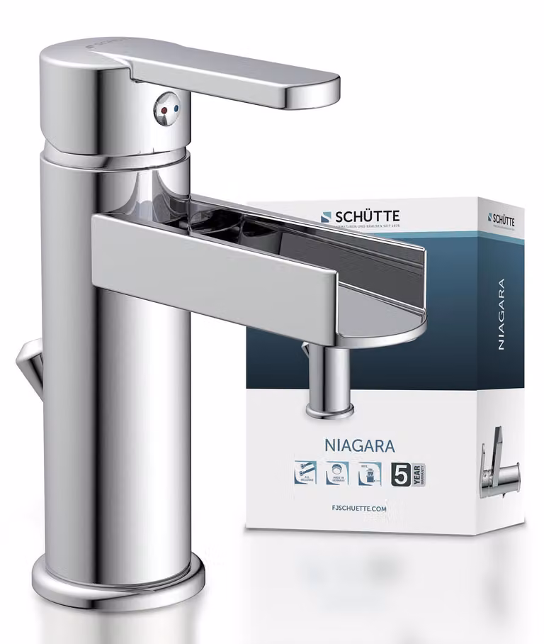 Miscelatore per lavabo NIAGARA con bocca di erogazione, miscelatore per bagno, miscelatore monocomando con scarico a scomparsa cromo