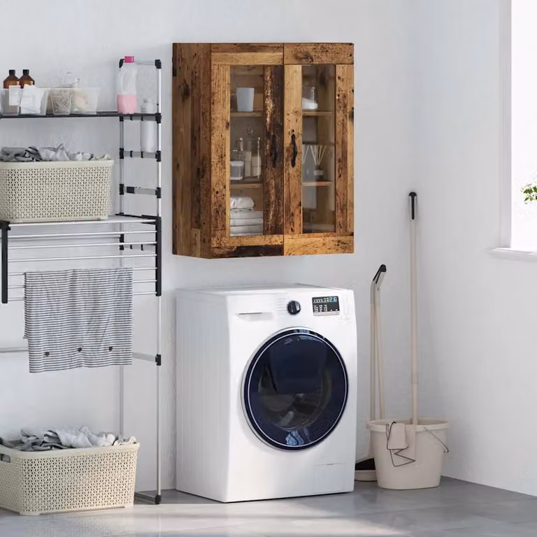 Pensile vidaXL in legno e vetro marrone con ante in vetro per soggiorno L: 69,5 cm, P: 34 cm, H: 90 cm
