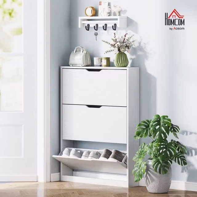 Armadio portascarpe REDOM bianco con 3 ribalte a muro L 80 cm, P 17 cm, H 108 cm