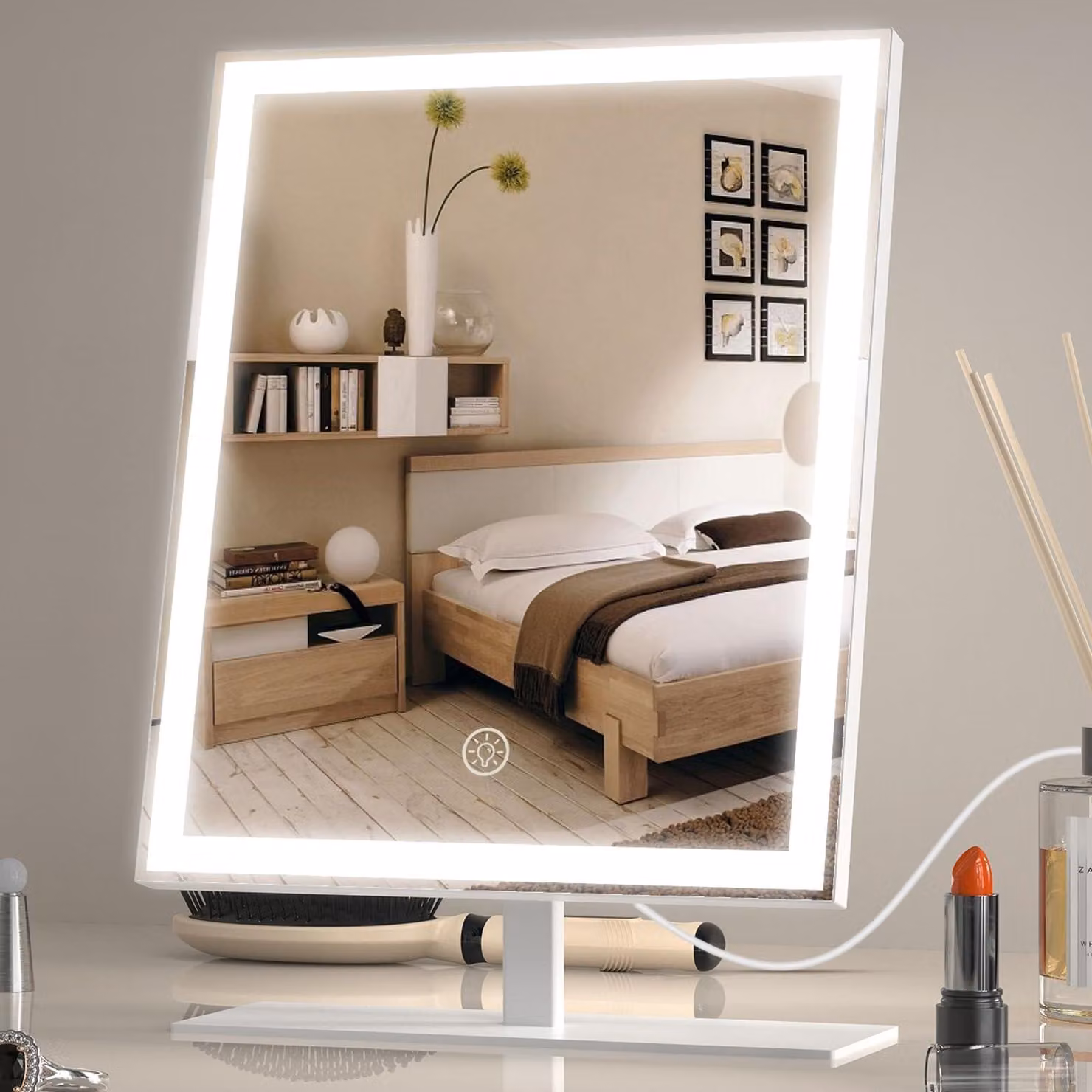 Specchio da trucco a LED, diametro 30 cm, 3 modalità di illuminazione, dimmerabile, controllo touch