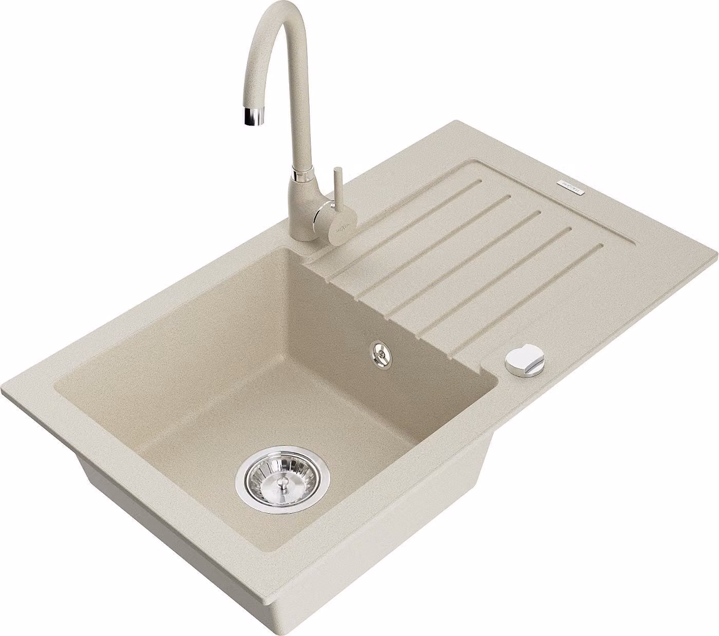 Mexen Pablo lavello in granito con 1 vasca con scolapiatti e rubinetto da cucina Telma, beige - 6510-69-670200-69