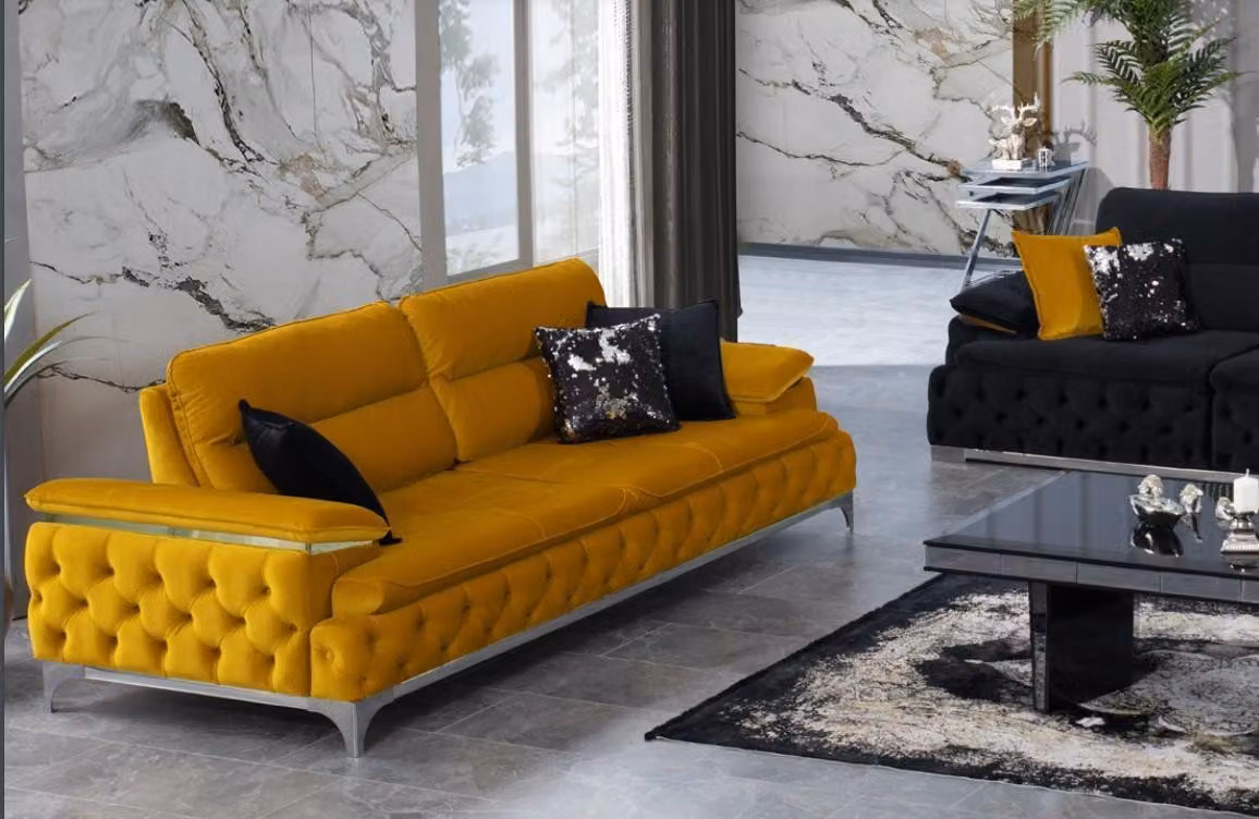 Italienischer Stil Modern Dreisitzer Sofa Wohnlandschaft Textilsofa 3 Sitzer