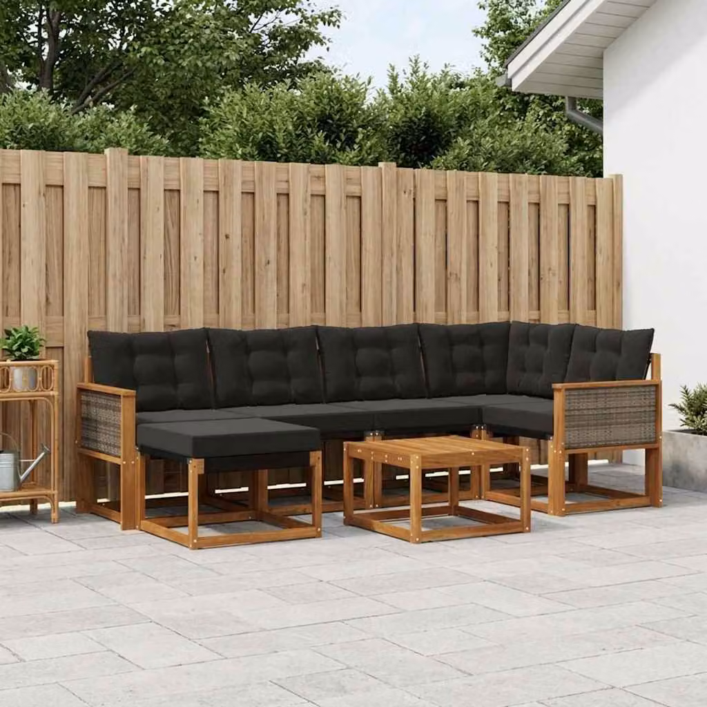Set di divani da esterno vidaXL 7 pz in legno di acacia con cuscini, colore marrone e nero
