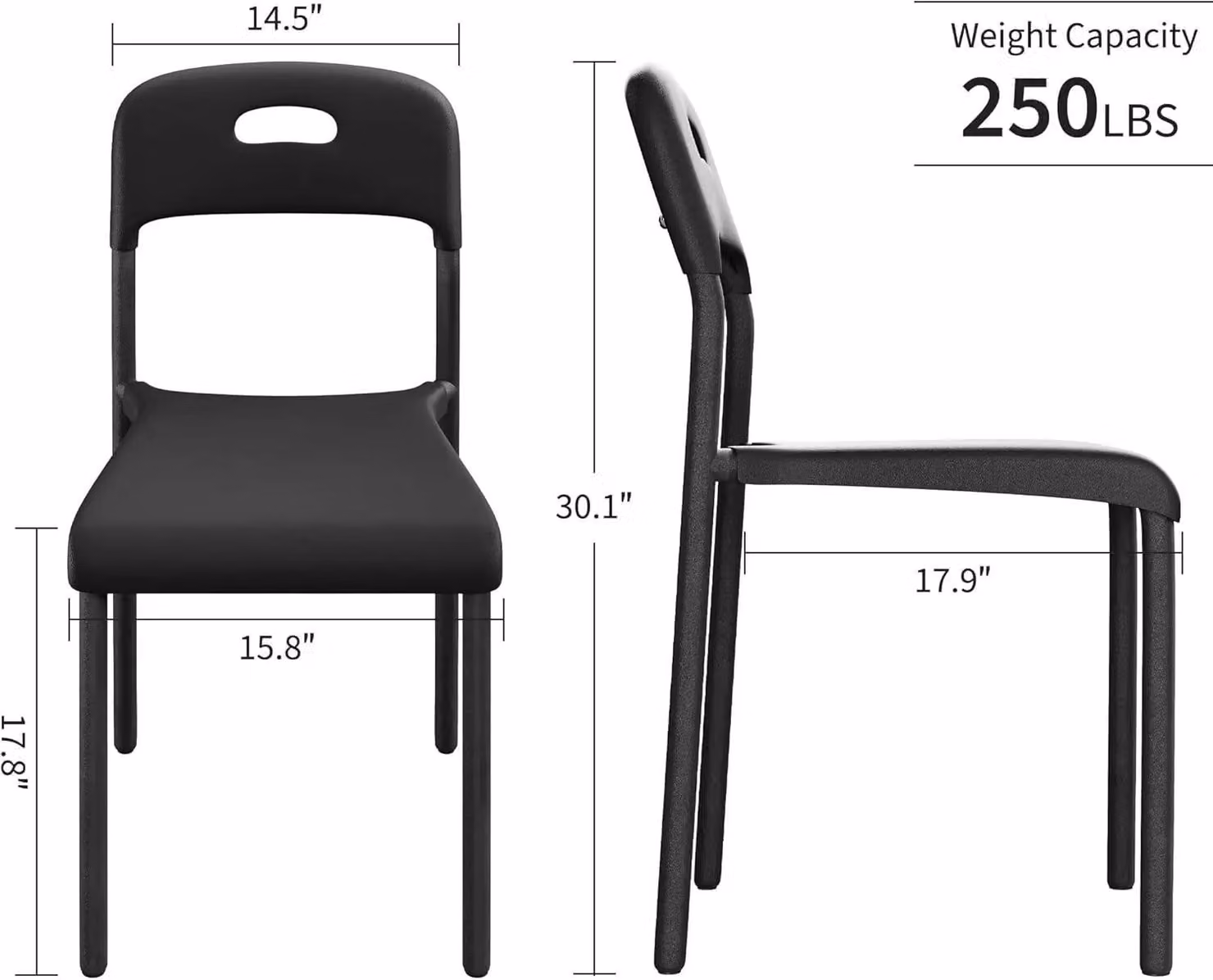 Set di 4 sedie da pranzo - Sedie da cucina impilabili - Sedili imbottiti ergonomici - Struttura in metallo - Design moderno - Colore nero