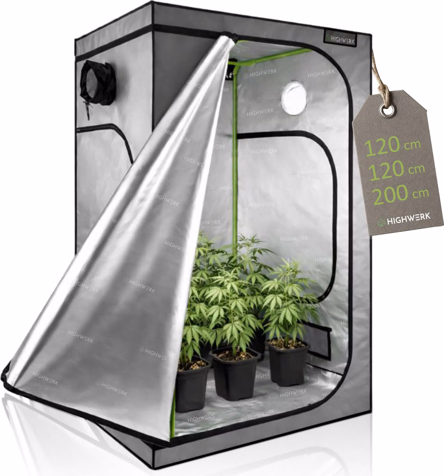HIGHWERK Tenda da coltivazione 120 x 120 x 200 cm, "MyHomeGrow" Grow Tent, grigia, tenda da coltivazione indoor, tenda da coltivazione