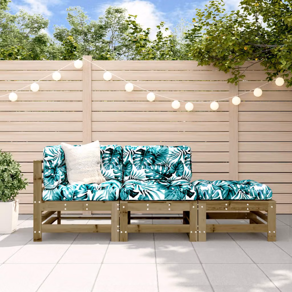 The Living Store Set da giardino 3 pezzi con cuscini in legno di pino impregnato
