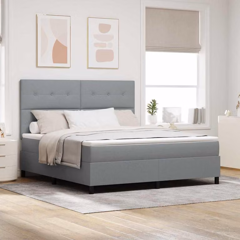 Maison Exclusive - Letto boxspring con strisce luminose a LED, grigio chiaro, 180 x 200 cm, rivestimento in tessuto