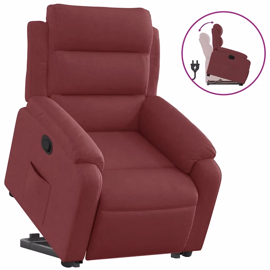 Poltrona Alzapersona Reclinabile vidaXL in Tessuto Rosso con Assistenza Sollevamento Elettrica e Braccioli – 2