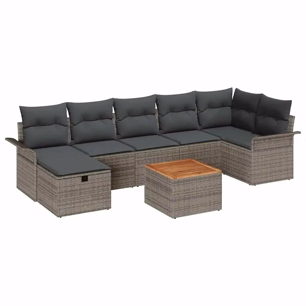 Set Divano da Giardino a L vidaXL 8 pz Grigio in Poly Rattan con Cuscini e Tavolino – 2
