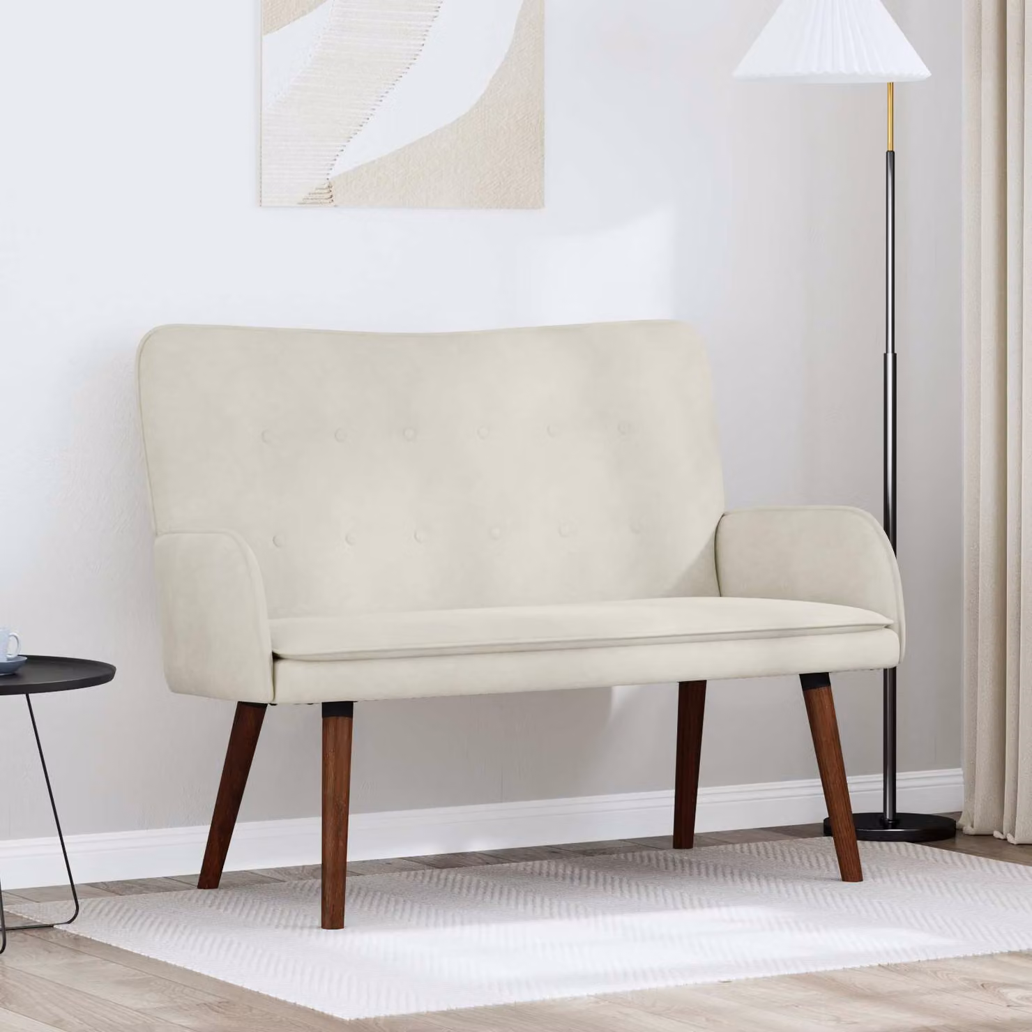 vidaXL Divano a 2 Posti Moderno in Velluto Beige L: 115 cm, P: 61 cm, H: 87 cm