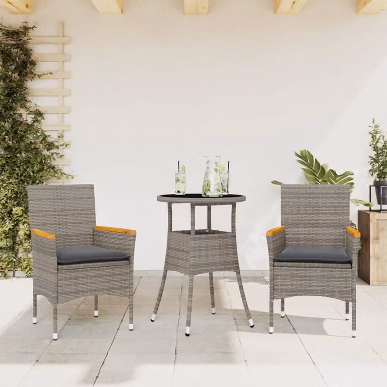 Maison Exclusive - Set da Pranzo da Giardino 3pz con Cuscini in Polyrattan e Vetro