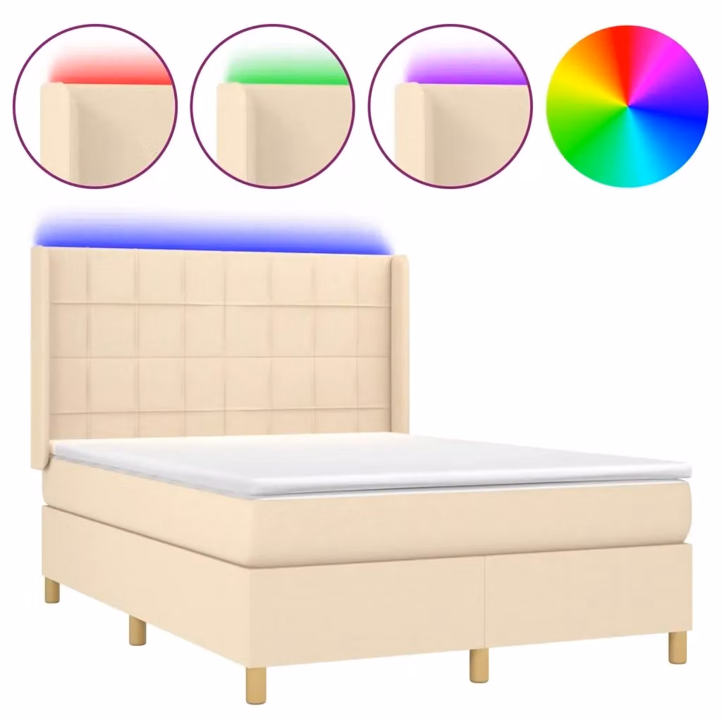 Letto Ibrido con Materasso a Molle Insacchettate vidaXL, Colore Beige e Bianco, con Illuminazione LED Sotto il Letto e Porta USB, L/P: 140 x 190 cm – 2