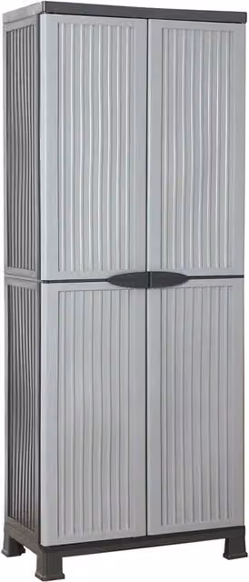 Armadio portaoggetti compatto 68 x 39 x 171 cm con 4 ripiani regolabili design moderno in plastica grigia 02_0046942