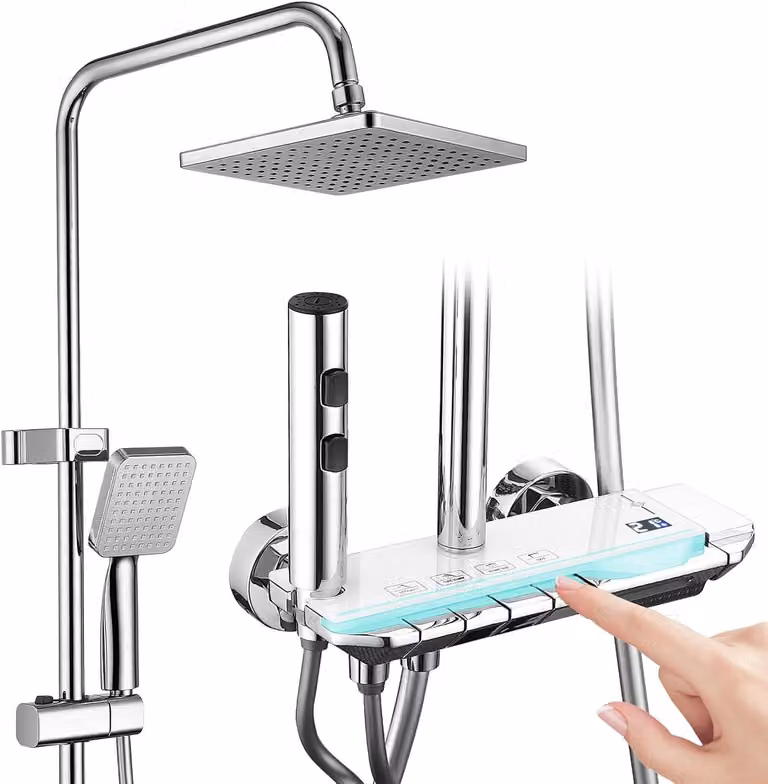 Set doccia con display LED per la temperatura, erogatore a cascata, getto bidet e soffione a pioggia da 30 cm