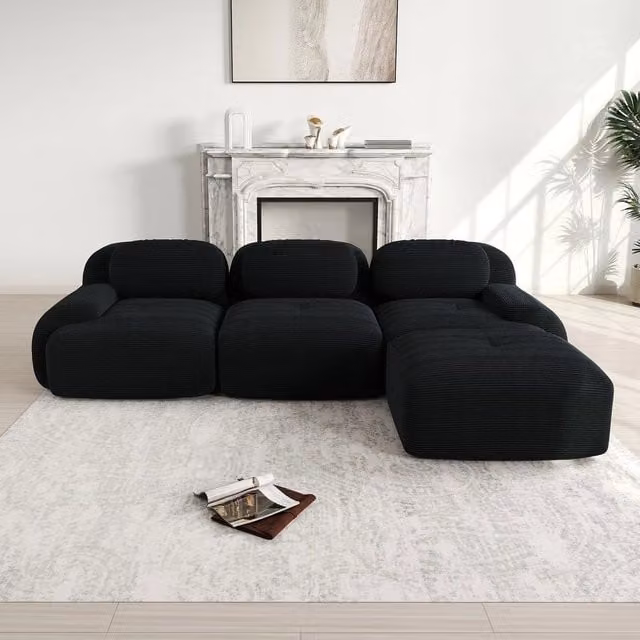 Divano angolare imbottito ¨C Minimal ¨C corda nero braccioli larghi 3 posti