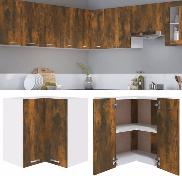 The Living Store Parete attrezzata ad angolo in rovere fumé 57x57x60 cm Materiale legno